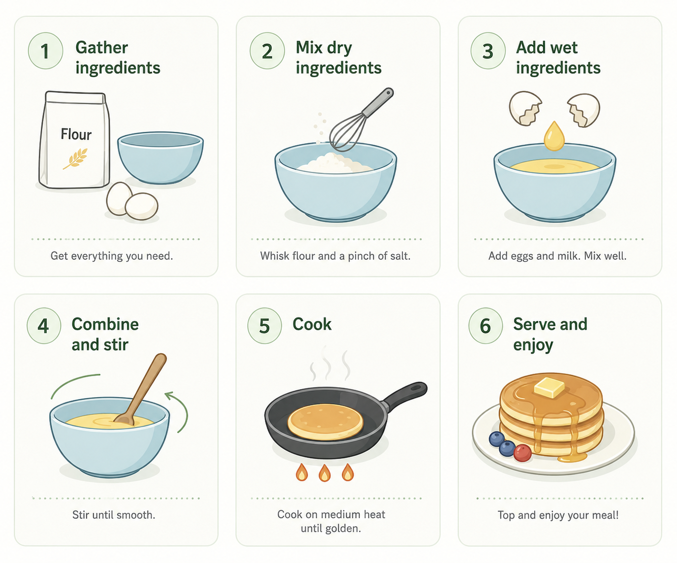 A recipe of making pancakes

AI-generated content may be incorrect.